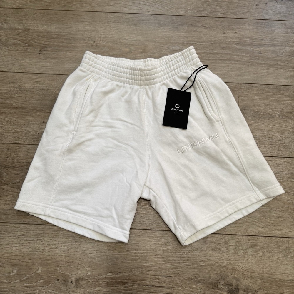 NWT UNKNWN Core Men's White Fleece Shorts Size S Made In USA athletic‎ Shorts